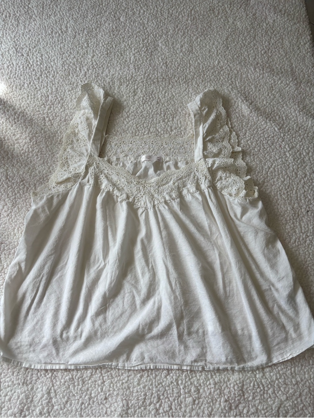 LC Lauren Conrad White Coquette boho Crochet Lace Ruffle Strap Babydoll Top XXL